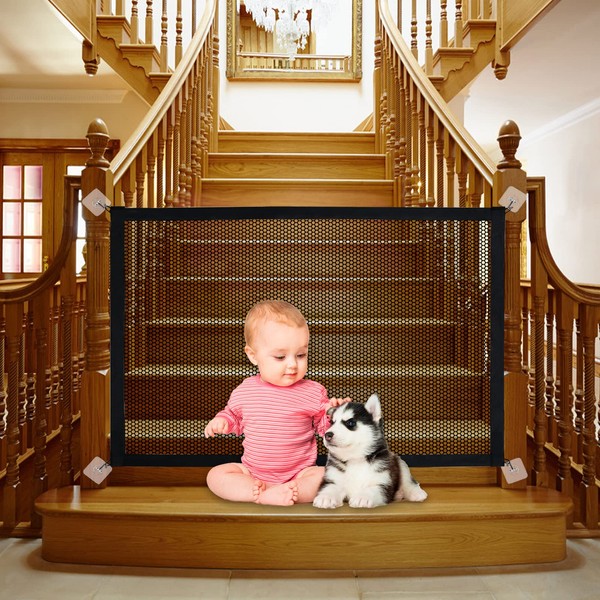 Stair Gates for Dogs, 90x72cm Portable Mesh Dog Gates Indoor extendable no drilling, Safety Baby Gate Easy Install Anywhere, Stair Gates for Baby Providing a Safe Enclosure for Pets and Baby
