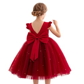 KAQININI Flower Girl Dress Wedding Guest Ruffle Tulle Satin Party Birthday Princess Dresses Pageant Gown Kids Short