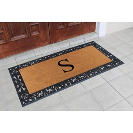 A1 HOME COLLECTIONS Natural Coir Monogrammed Door Mat for Front Door, 30x60, Anti-Shed Treated Durable Doormat for Outdoor Entrance, Long Lasting Front Porch Entry Rug