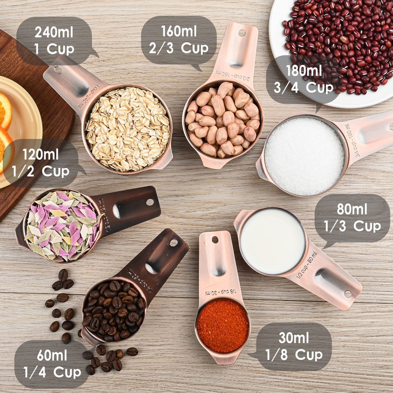 Copper Measuring Cups and Spoons Set, Stainless Steel Measuring Cups