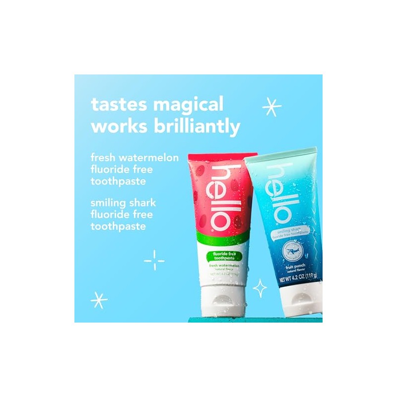 Hello Smiling Shark and Fresh Watermelon Fluoride Free Kids Toothpaste