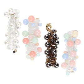 HERKINDNESS Telephone Cable Hair Bands with Coloured Beads, Pack of 4 Colourful Telephone Cable Hair Bands, Hair Scrunchie Spiral for Children, Telephone Cable Hair Scrunchie for Girls and Women