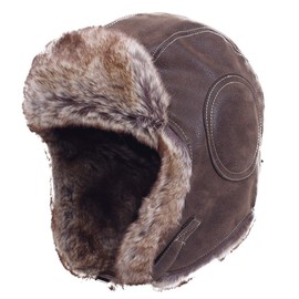 Russian Ushanka Cossack Trooper Trapper Aviator Pilot Hat Fur Lined Earflap Winter Cap with Chin Strap (Brown/L)