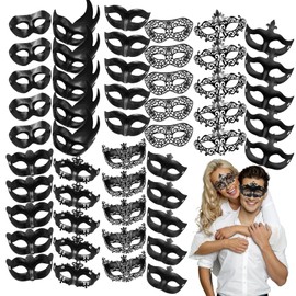 50Pcs Couple Masquerade Masks Costume Party Mask Bulk Plastic Masquerade Ball Lace Masks for Venetian Cosplay Mardi Gras Prom