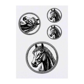 4 x 'Horse Portrait with Circle Frame' Temporary Tattoos - Water Resistant, Skin-Safe, Non-Toxic Transfers, Mixed Sizes (TO00083512)