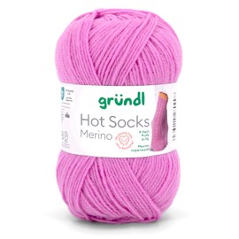 Gründl Hots Socks Merino Plain, 4-Ply Sock Wool, 50 g / 200 m, 75% Virgin Wool (Merino, Superwash), 25% Polyamide, Mulesing-Free, Oeko-Tex Standard, (17 Orchid)
