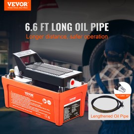 VEVOR Air Hydraulic Pump, 10,000 PSI 1/2 Gal Reservoir, NPT 3/8" Oil Outlet, NPT 1/4" Inlet, 6.6 ft Pipe, Foot Actuated Hydraulic Pump Air Treadle for Auto Body Frame Machines and Pulling Post, Orange