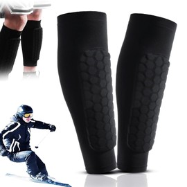 Ski Shin Guards Pads, Calf Compression Sleeve with Honeycomb Pads for Boys Teenagers and Adults, Soccer Shin Pads with Superior Impact Absorption, Lightweight Breathable