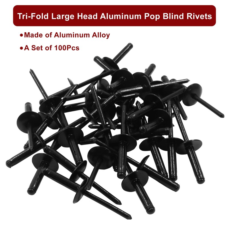Zorveiio 100Pcs Black Aluminum Tri-Fold Exploding Pop Rivets 3/16 Large
