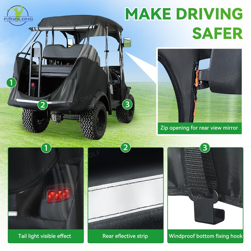 Panglong 4 Passenger Club Car Precedent Enclosure, 600D Polyester Golf