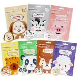 Pack of 7 Cloth Masks Face Children with Animal Motif, Face Mask Children Girls, Hydrate Face Masks, Brightening, Soothing Cloth Masks, Gift for Teenage Girls