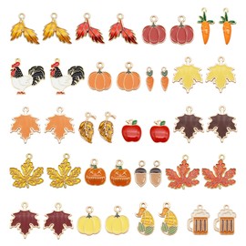 GraceAngie 40PCS Fall Charms for Jewelry Making Thanksgiving Enamel Charms Mixed Pumpkin Maple Leaf Turkey Pendants DIY Autumn Bracelet Necklace Earrings Crafts