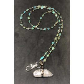 Quartz Turquoise & Quartz Crystal Lanyard, Healing Crystal Lanyard, Turquoise Lanyard