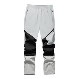 Willit Kids Fleece lined Ski Snow Pants Boys Softshell Thermal Hiking Pants Waterproof Winter Outdoor Trouser Light Gray M