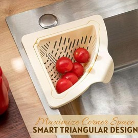 Magnetic Drainage & Filter Basket, Punch-Free Triangular Sink Strainer with Twist-Open Bottom, Strong Magnetic Fixation, Corner Kitchen Organizer for Washing Fruits & Vegetables (Green)