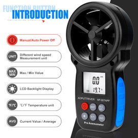 Digital Bluetooth Anemometer Handheld, AP-007-APP Wireless Anemometer Wind Speed Meter Measuring Wind Speed/Temperature with Backlit and Max/Min/AVG for Shooting, Sailling, Flying, Climbing, Cycling