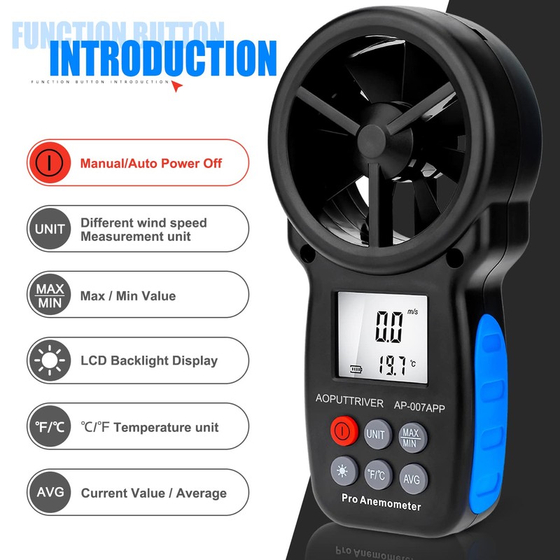 Digital Bluetooth Anemometer Handheld, AP-007-APP Wireless Anemometer Wind Speed Meter