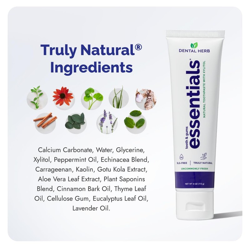 Essentials Fluoride-Free Toothpaste, Plant-Based Daily Toothpaste for Fresh Breath, SLS-Free,