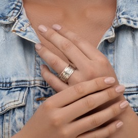 929 Sterling Silver Rotating Spinner Band Ring Wrapped with 5 Hammered Spinner Rings, Stylish, Hypoallergenic, Nickel & Lead-free, Artisan Handcrafted Designer Collection, Made in Israel