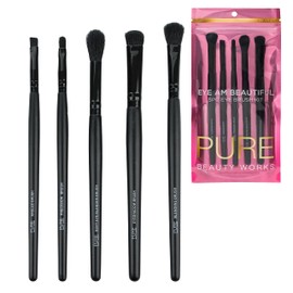 Pure Beauty Works Eye Am Beautiful 5pc Eye Brush Kit - Synthetic Bristles - Blending, Eyeshadow, Precision, Soft Blending, Angled - Makeup Brush Set - Black