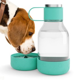 Asobu - tazón para perro adjunto a la botella de agua grande de viaje de 14 onzas (verde)