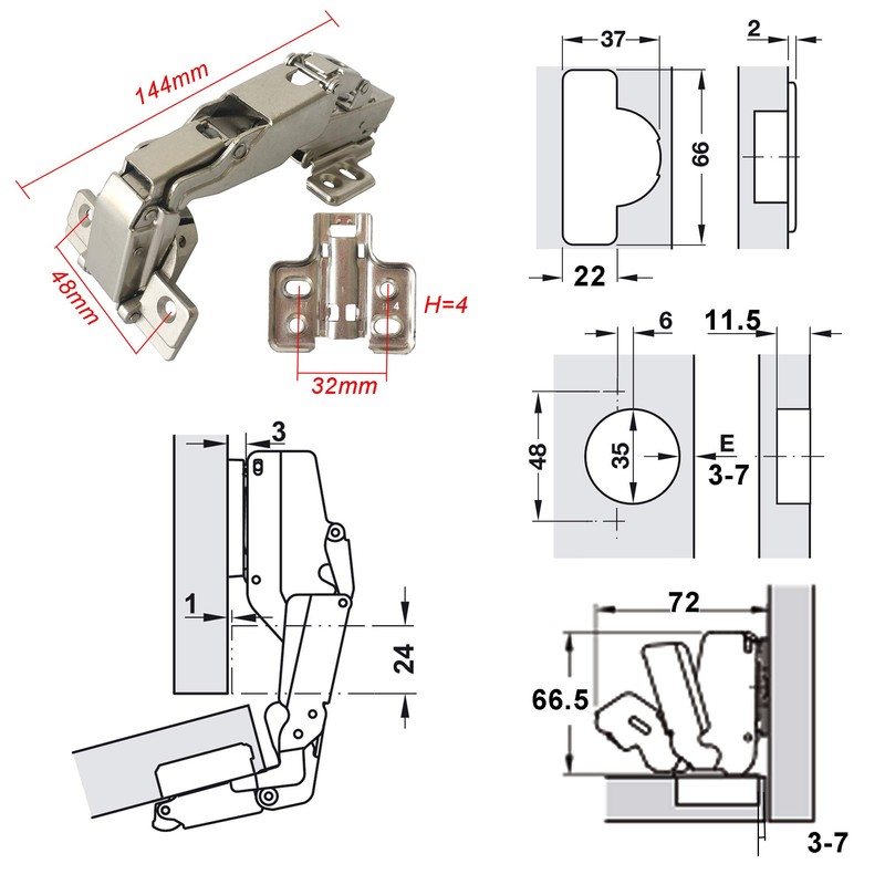 LIKERAINY 165-175 Degree Inset Hinges 35mm with Damper Soft Closing