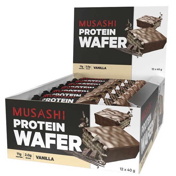Musashi Protein Wafer Bars 40g x 12 - Vanilla - Expiry 29/12/24