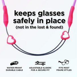 Pilotfish Basics Glasses Strap, No Tail Eyeglass Holder Adjustable Kids Glasses Strap, Anti Slip Sports Glasses Holder Ultra Comfort Sunglasses Eyeglasses Strap for Boys and Girls (Heart, 12 Inch)