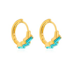 Small CZ Huggie Hoop Earrings Gold Plated Colorful Sparkly Square Crystal Rhinestone Round Circle Lightweight Tiny Sleeper Earrings for Women Minimalist Birthday Party Holiday Jewelry Gifts (Blue)