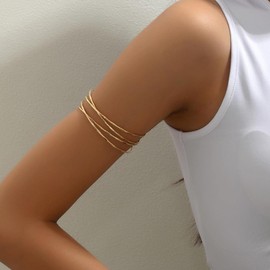 CJIAYUJEW Minimalist Arm Cuff for Women Gold Arm Cuff Upper Arm Layered Arm Bracelet Stackable Arm Bangle Jewelry for Women Men (gold1), 7