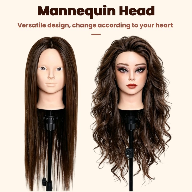 80% Real Hair Mannequin Head for Hair Styling Braiding &
