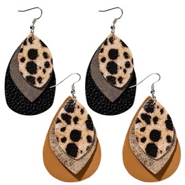 2 Pairs of Leopard Print Earrings, Women's Leopard Earrings, Boho Leopard Accessories, Suitable for Carnival Masquerade Role Play, Leather