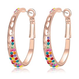 Stunning Austrian Crystal Hollow Hoop Earrings for Women Fashion 14K Gold Plated Hypoallergenic Jewelry Gift (Multicolor Crystal/Rose Gold-tone)