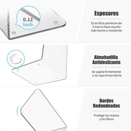 Sujetador de Libros Acrílicos, Soporte Transparente para Estantes Antideslizante, 6 Piezas Soporte para Libros Transparente con Pegatinas Antideslizantes, Sujetalibros Estanteria para Casa Biblioteca