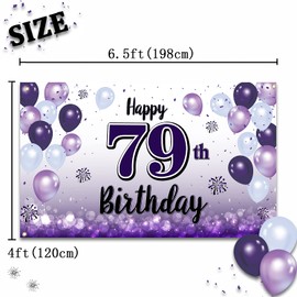 LASKYER Happy 79th Birthday - Pancarta grande de color morado – Cheers to 79 Years Old Birthday Home Wall Photoprop telón de fondo para decoración de fiesta de 79th cumpleaños.