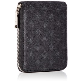 Patrick Cox PLAID KINGS Folding Wallet with Round Zipper, Coin Purse, Unisex, PVC, Cowhide Leather, Lily Pattern, Storage Capacity, Box Shaped Coin Case, Compact, Black