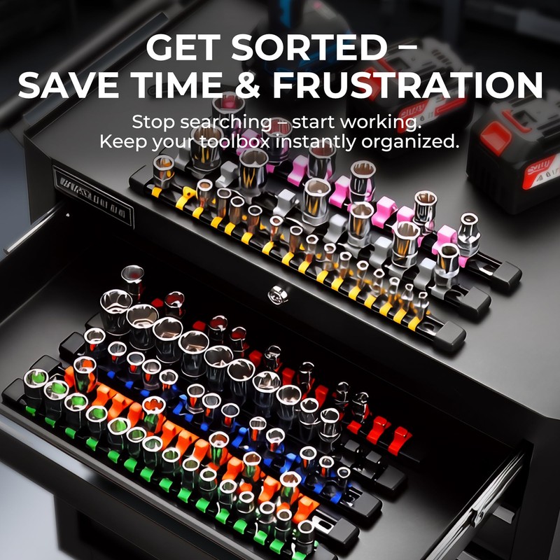 Reniteco 9-Piece Socket Organizer Set - 1/4-Inch x 48 Clips,