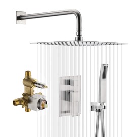 Shower Fixtures Brushed Nickel With 8 Inches Shower Head And Pressure Balance Shower Valve, Shower Systems With Rain Shower And Handheld