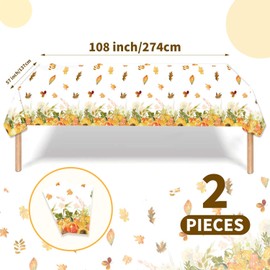 PARSUP 2PCS Thanksgiving Disposable Tablecloth Party Supplies, 108 × 54 inch, Autumn Theme Pumpkin Maple Leaves Tablecloth Plastic Waterproof Tablecover Decorations