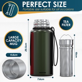 Double Wall 304 Stainless Steel Tea Infuser and Tea Cup - Thermos Flask with 600ml Tea Strainer with Extra Long Filter, Enjoy Your Perfect Tea Wherever You Are.(Midnight Green)