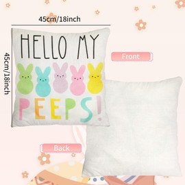 Easter Pillow Covers Linen Printed 45 x 45cm Set of 4 Bunny Trail Hello My Peeps Hip Hop Pattern Decorative Throw Pillowcases Durable Fade Resistant for Home Spring Easter Farmhouse Decoration