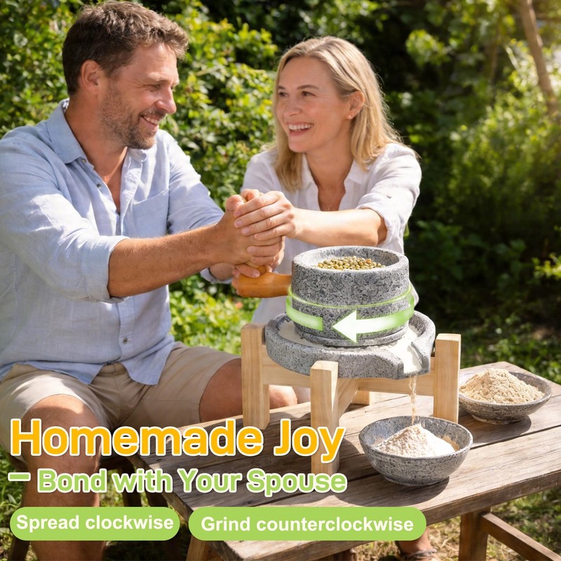 Natural Stone Grain Mill, Manual Granite stone grinder with Wooden