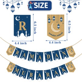 Happy Storm Ramadan Mubarak Banner - Blue Pennant Banner for Home Decoration - Ramadan Party Supplies - Includes Ribbon & Needle