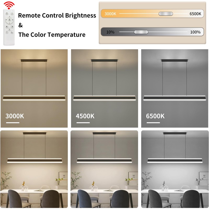 Matven Linear Pendant Lights Kitchen Island, Dimmable LED Chandeliers for