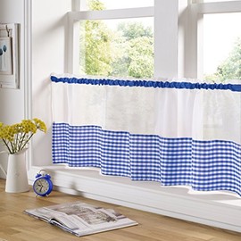 Alan Symonds Gingham Slot Top Voile Cafe Curtain Panel (59" x 18", Blue)