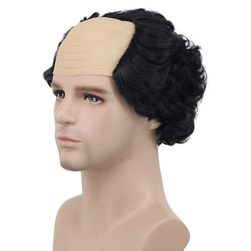 Karlery Short Curly Fits Old Man Bald Cap Black Wig