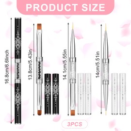 Giantree 3Pcs Double Ended Nail Builder Gel Brush, French Manicure Tip Nail Gel Liner Brushes, Double Ended Nails Art Brushes, Brush Liner Hard Gels for Design Professional Nails Art(2 White 1 Black)