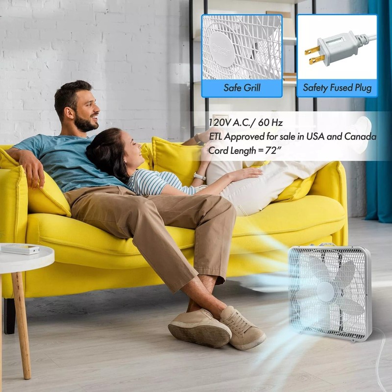 Comfort Zone 20" Box Floor Fan with 3-Speeds and Carry