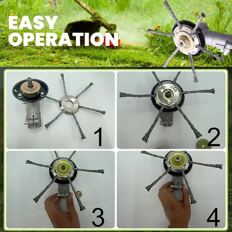 Petrol Strimmer Head,Steel Wire Grass Trimmer,Indestructible Brush Cutter Attachment with