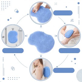 Shower Foot Scrubber Mat, Blue TPR, 11.81 x 8.66 Inches, with Non-Slip Suction Cups, Exfoliating Massage Pad for Feet & Back (Gray+Blue)